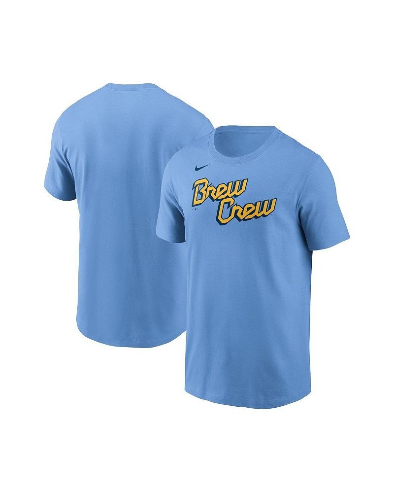 Men's Powder Blue Milwaukee Brewers 2022 City Connect Wordmark T-shirt $25.64 T-Shirts