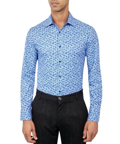 Men's Slim-Fit Floral Performance Dress Shirt Blue $26.40 Dress Shirts