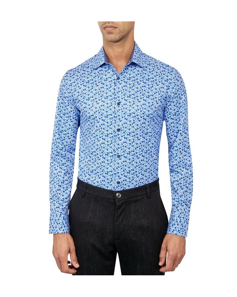 Men's Slim-Fit Floral Performance Dress Shirt Blue $26.40 Dress Shirts