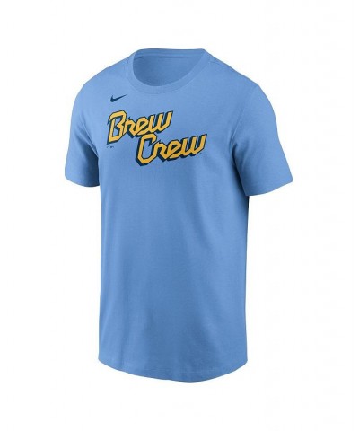 Men's Powder Blue Milwaukee Brewers 2022 City Connect Wordmark T-shirt $25.64 T-Shirts