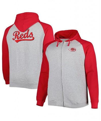 Men's Heather Gray, Red Cincinnati Reds Big and Tall Raglan Hoodie Full-Zip Sweatshirt $48.59 Sweatshirt