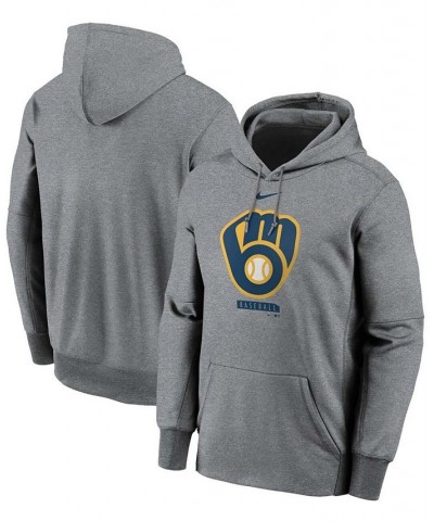 Men's Gray Milwaukee Brewers Logo Therma Performance Pullover Hoodie $41.40 Sweatshirt