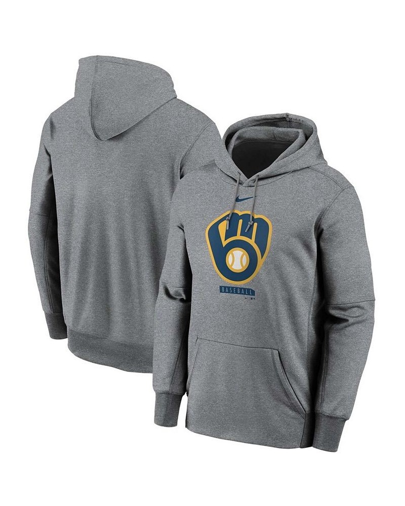 Men's Gray Milwaukee Brewers Logo Therma Performance Pullover Hoodie $41.40 Sweatshirt