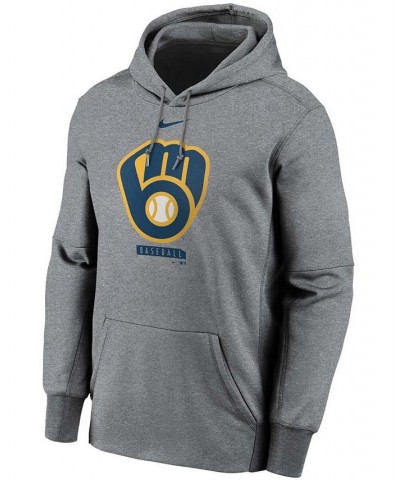 Men's Gray Milwaukee Brewers Logo Therma Performance Pullover Hoodie $41.40 Sweatshirt