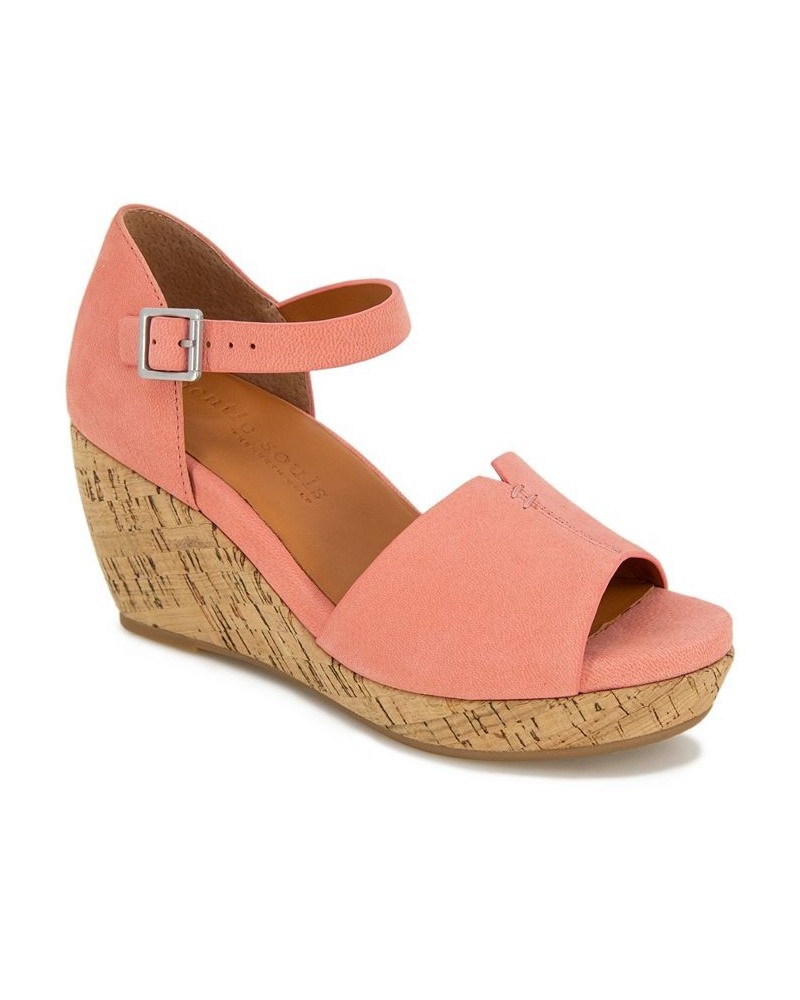 Women's Vera Cork Wrapped Wedge Sandals Pink $91.54 Shoes