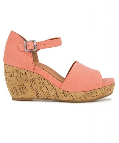 Women's Vera Cork Wrapped Wedge Sandals Pink $91.54 Shoes