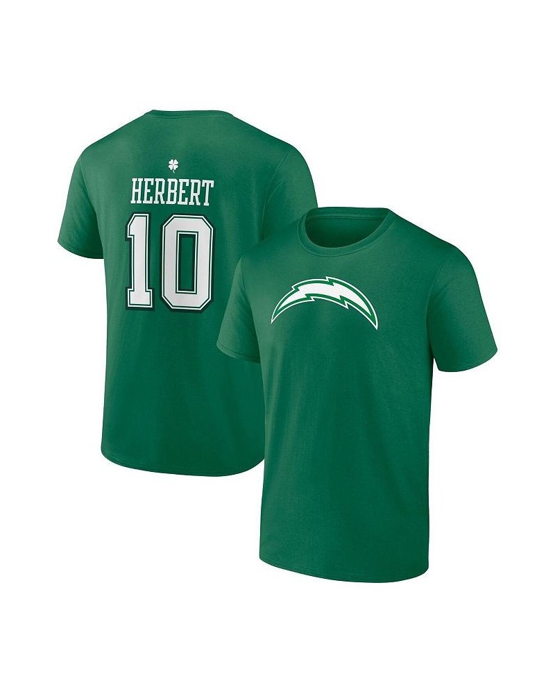 Men's Branded Justin Herbert Green Los Angeles Chargers St. Patrick's Day Icon Player T-shirt $13.94 T-Shirts