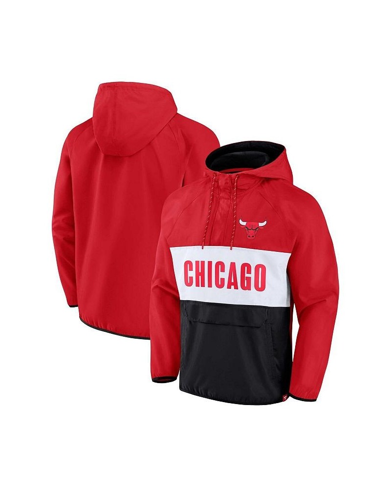 Men's Branded Red, Black Chicago Bulls Team Leader Iconic Colorblock Anorak Raglan Quarter-Zip Hoodie $39.90 Sweatshirt