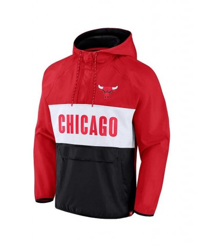 Men's Branded Red, Black Chicago Bulls Team Leader Iconic Colorblock Anorak Raglan Quarter-Zip Hoodie $39.90 Sweatshirt