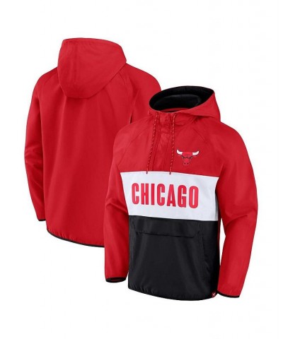 Men's Branded Red, Black Chicago Bulls Team Leader Iconic Colorblock Anorak Raglan Quarter-Zip Hoodie $39.90 Sweatshirt