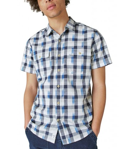 Men's Ikat Plaid-Print Short Sleeve Shirt White $28.15 Shirts