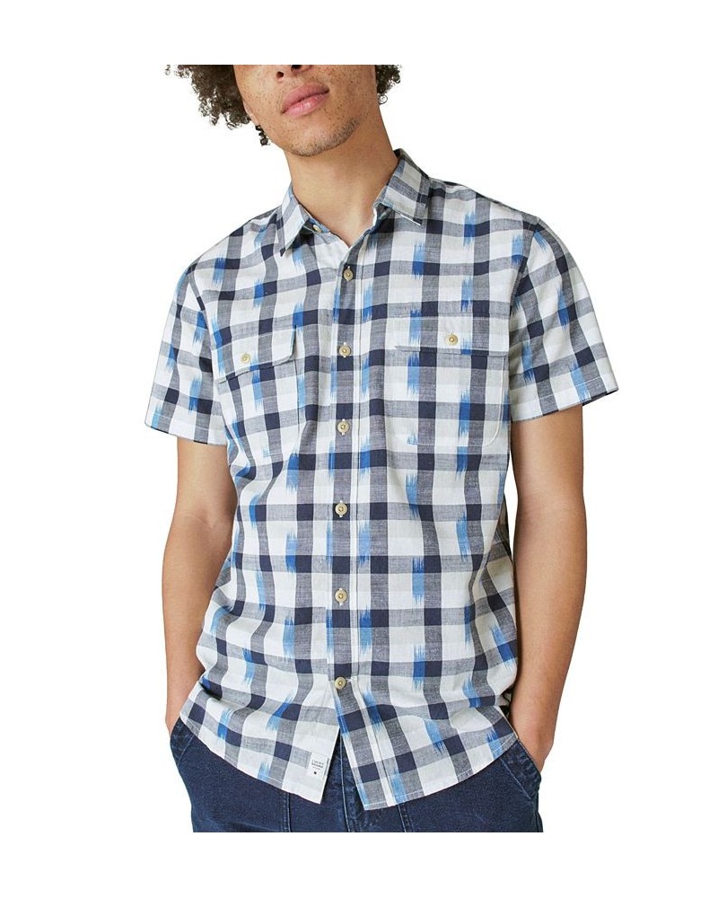 Men's Ikat Plaid-Print Short Sleeve Shirt White $28.15 Shirts