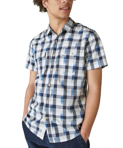 Men's Ikat Plaid-Print Short Sleeve Shirt White $28.15 Shirts