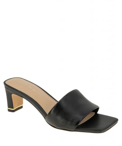 Women's Kerin Slide Sandal Black Leather $50.14 Shoes