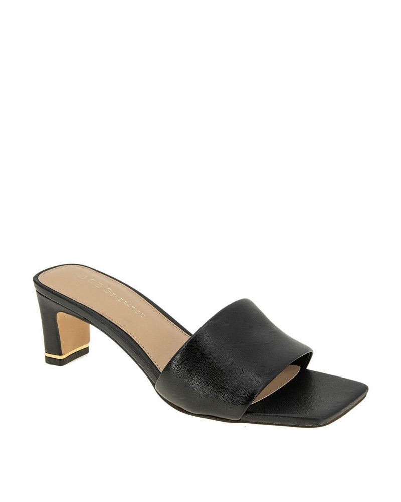 Women's Kerin Slide Sandal Black Leather $50.14 Shoes