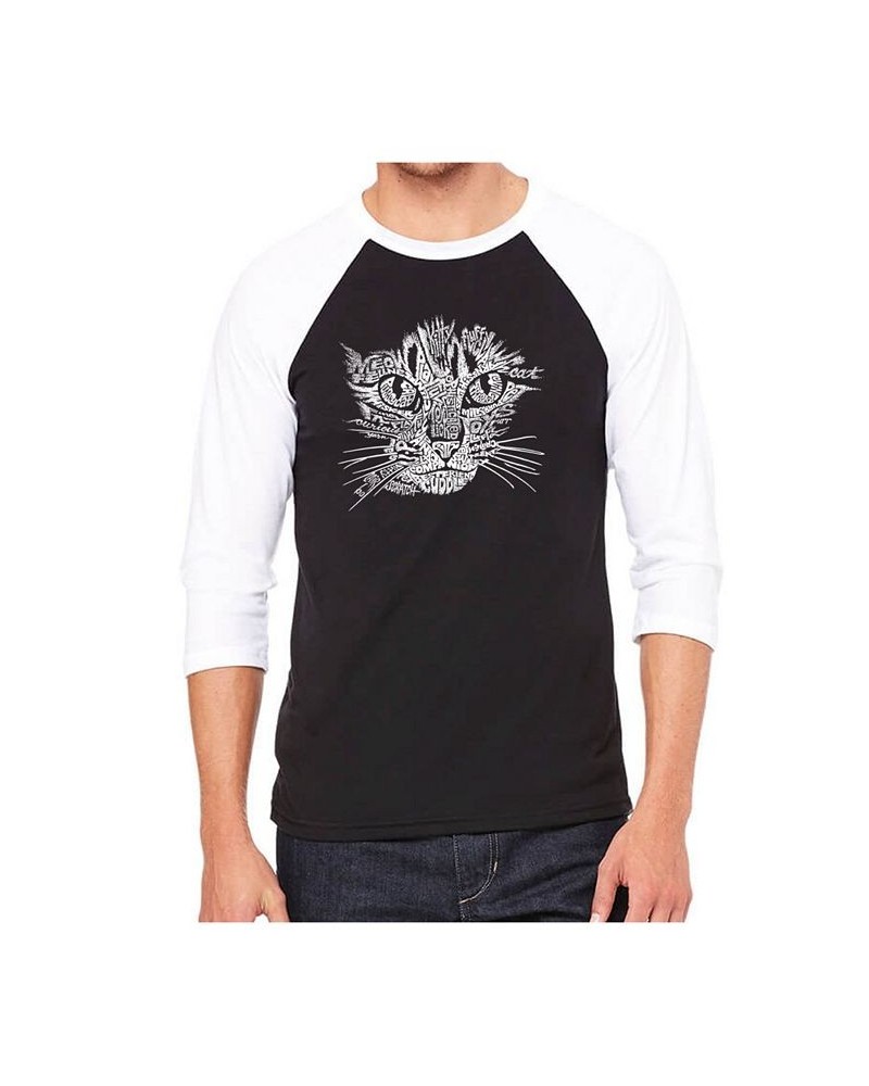 Cat Face Men's Raglan Word Art T-shirt Black $23.84 T-Shirts