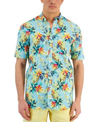 Men's Yvan Classic-Fit Textured Tropical Floral-Print Button-Down Shirt Blue $24.40 Shirts