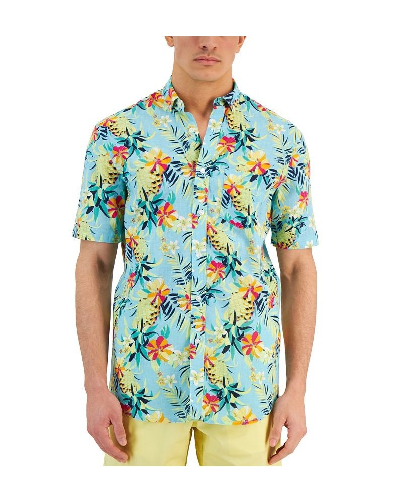 Men's Yvan Classic-Fit Textured Tropical Floral-Print Button-Down Shirt Blue $24.40 Shirts