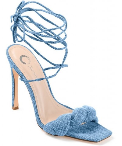 Women's Edelie Linen Tie-Up Sandals Blue $46.20 Shoes