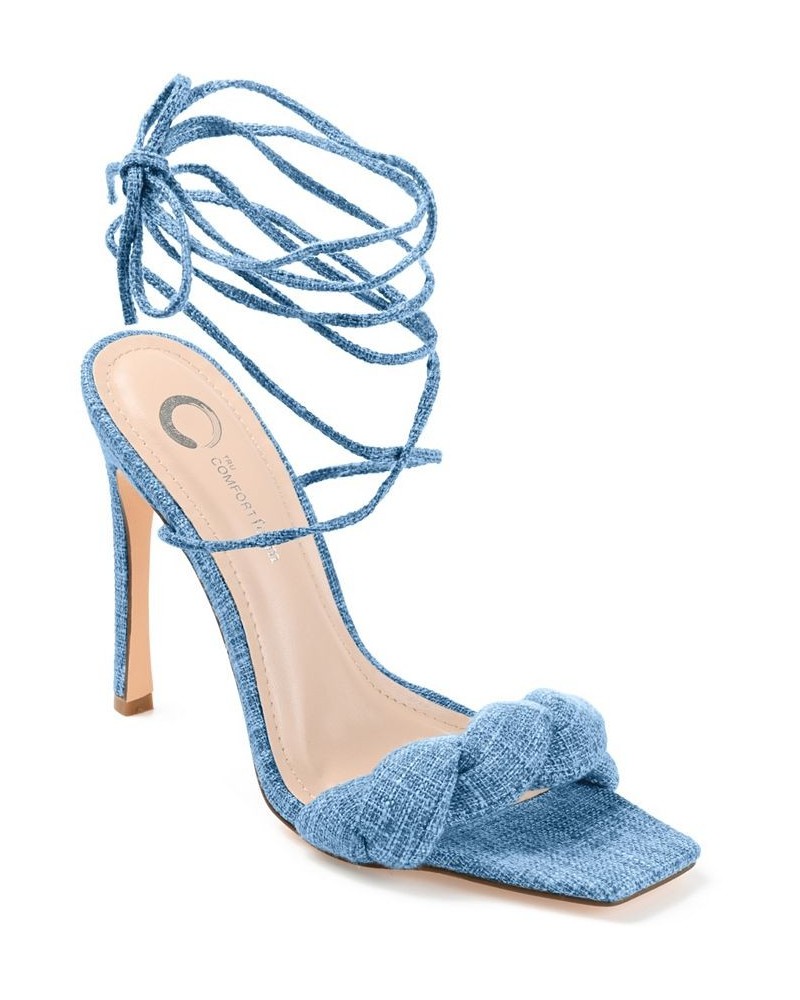 Women's Edelie Linen Tie-Up Sandals Blue $46.20 Shoes