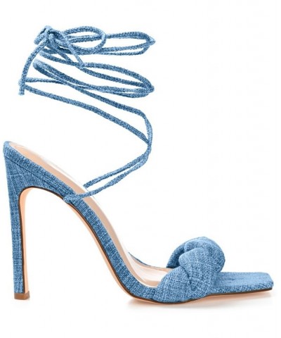 Women's Edelie Linen Tie-Up Sandals Blue $46.20 Shoes