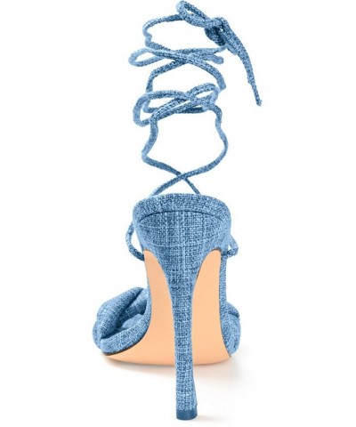 Women's Edelie Linen Tie-Up Sandals Blue $46.20 Shoes