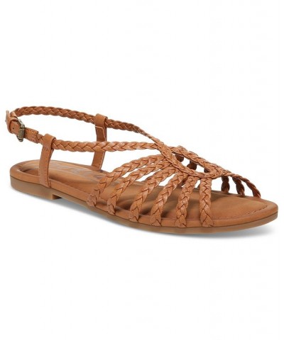 Women's Misha Braid Gladiator Strappy Flat Sandals Brown $33.18 Shoes