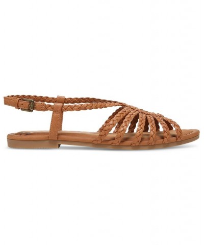 Women's Misha Braid Gladiator Strappy Flat Sandals Brown $33.18 Shoes