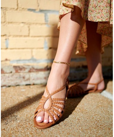 Women's Misha Braid Gladiator Strappy Flat Sandals Brown $33.18 Shoes