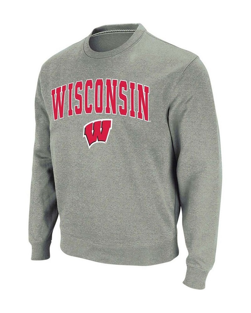 Men's Heather Gray Wisconsin Badgers Arch Logo Crew Neck Sweatshirt $35.99 Sweatshirt