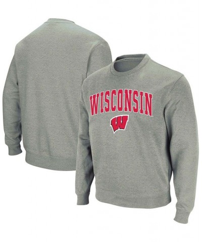 Men's Heather Gray Wisconsin Badgers Arch Logo Crew Neck Sweatshirt $35.99 Sweatshirt