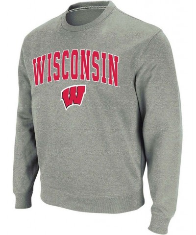 Men's Heather Gray Wisconsin Badgers Arch Logo Crew Neck Sweatshirt $35.99 Sweatshirt