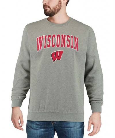 Men's Heather Gray Wisconsin Badgers Arch Logo Crew Neck Sweatshirt $35.99 Sweatshirt