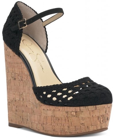 Marshela Ankle-Strap Platform Wedge Sandals Black $58.80 Shoes