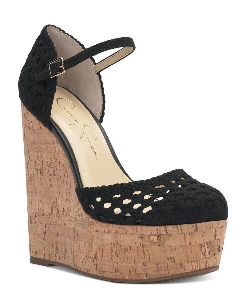 Marshela Ankle-Strap Platform Wedge Sandals Black $58.80 Shoes