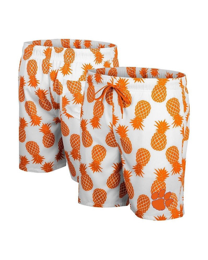 Men's White, Orange Clemson Tigers Pineapple Swim Shorts $35.09 Swimsuits