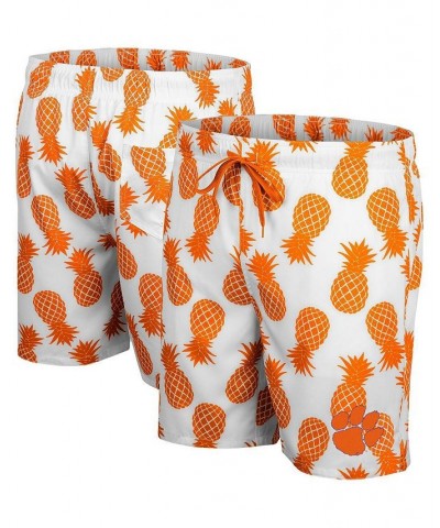 Men's White, Orange Clemson Tigers Pineapple Swim Shorts $35.09 Swimsuits