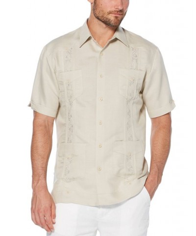 Short-Sleeve Embroidered Guayabera Shirt Tan/Beige $21.62 Shirts