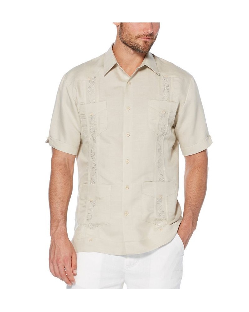 Short-Sleeve Embroidered Guayabera Shirt Tan/Beige $21.62 Shirts