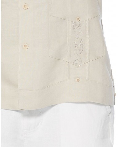 Short-Sleeve Embroidered Guayabera Shirt Tan/Beige $21.62 Shirts