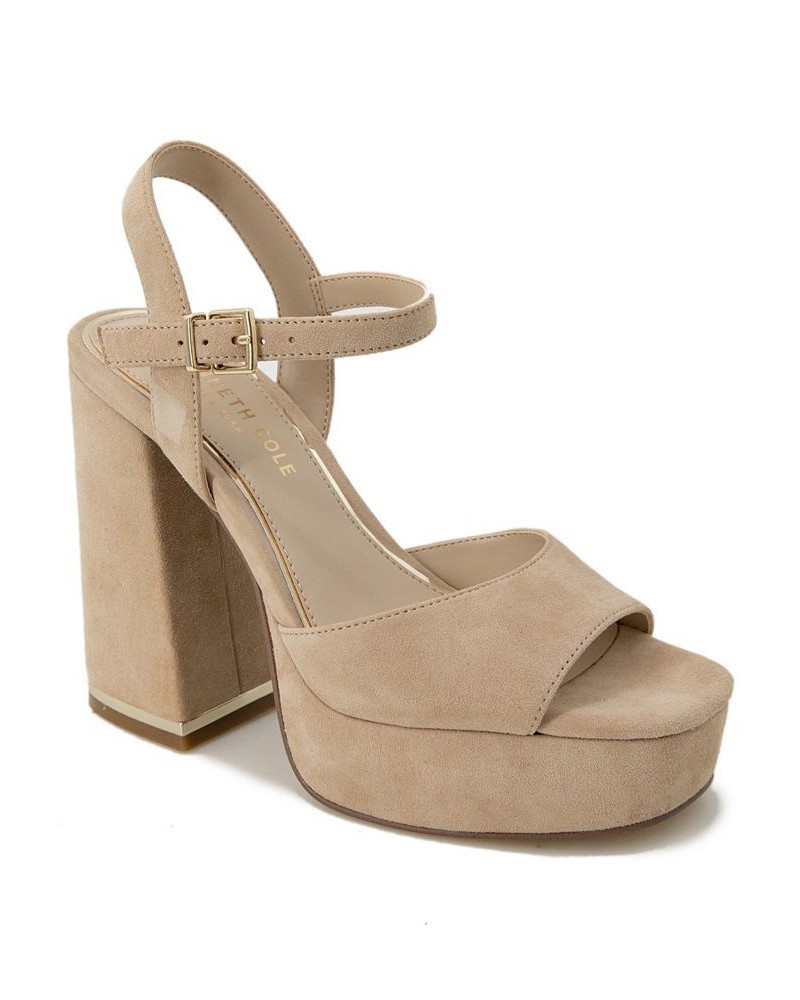 Women's Dolly Platform Sandals Buff Genuine Suede $73.01 Shoes