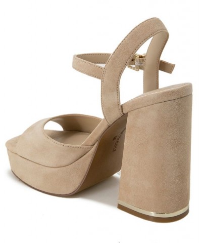 Women's Dolly Platform Sandals Buff Genuine Suede $73.01 Shoes