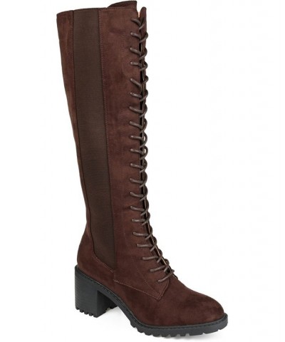 Women's Jenicca Extra Wide Calf Lace-up Boots Brown $60.00 Shoes