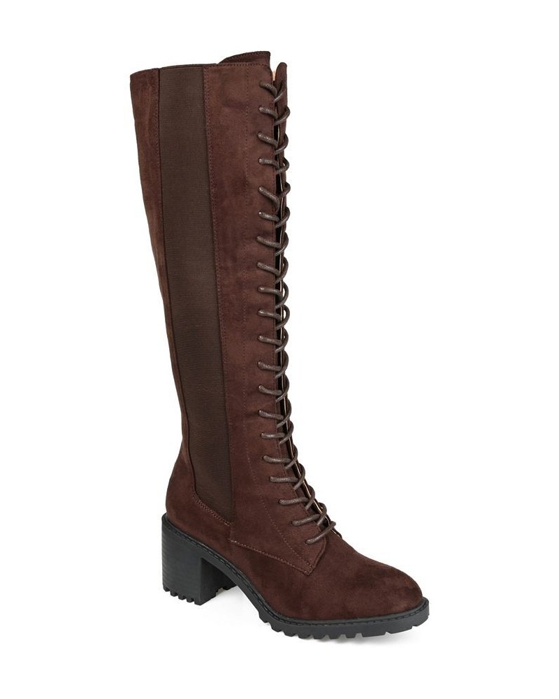 Women's Jenicca Extra Wide Calf Lace-up Boots Brown $60.00 Shoes