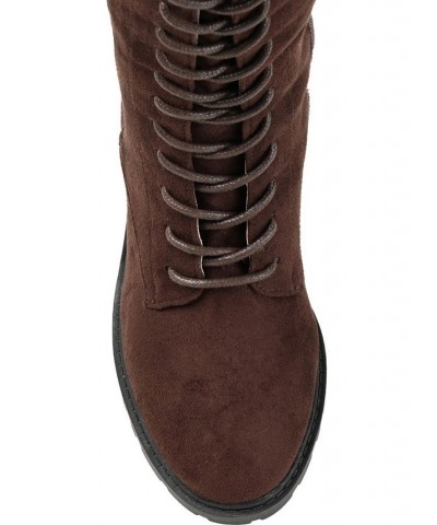 Women's Jenicca Extra Wide Calf Lace-up Boots Brown $60.00 Shoes