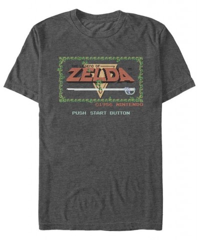 Nintendo Men's Legend of Zelda Push Start Button Short Sleeve T-Shirt Gray $17.15 T-Shirts