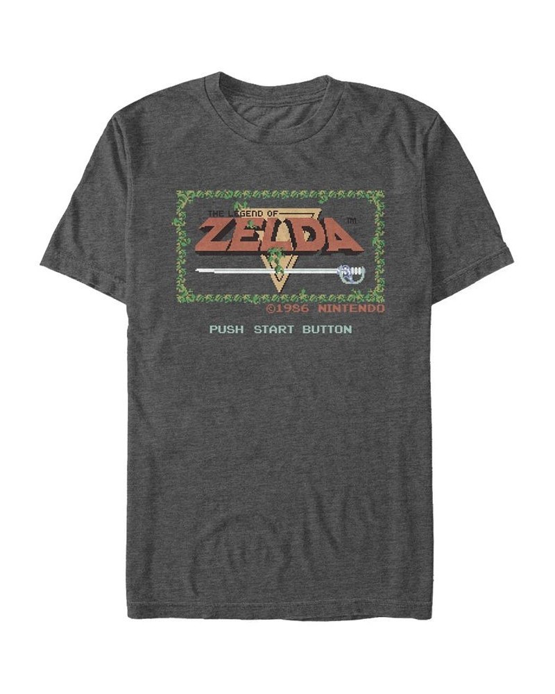 Nintendo Men's Legend of Zelda Push Start Button Short Sleeve T-Shirt Gray $17.15 T-Shirts