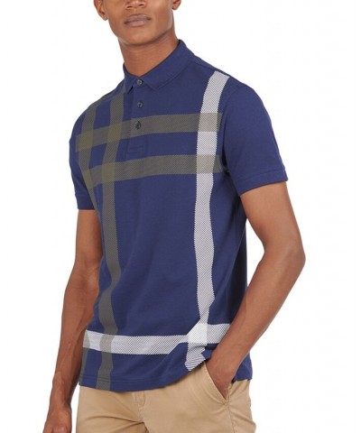 Men's Blaine Oversized Tartan-Print Polo Blue $48.60 Polo Shirts