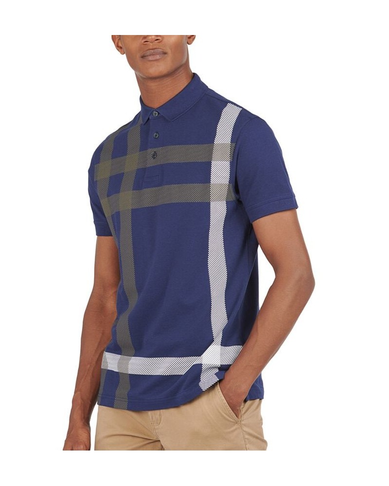 Men's Blaine Oversized Tartan-Print Polo Blue $48.60 Polo Shirts