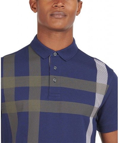 Men's Blaine Oversized Tartan-Print Polo Blue $48.60 Polo Shirts